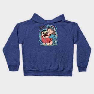 Puppy Love: A Cozy Embrace. Pug dog Lovers Kids Hoodie